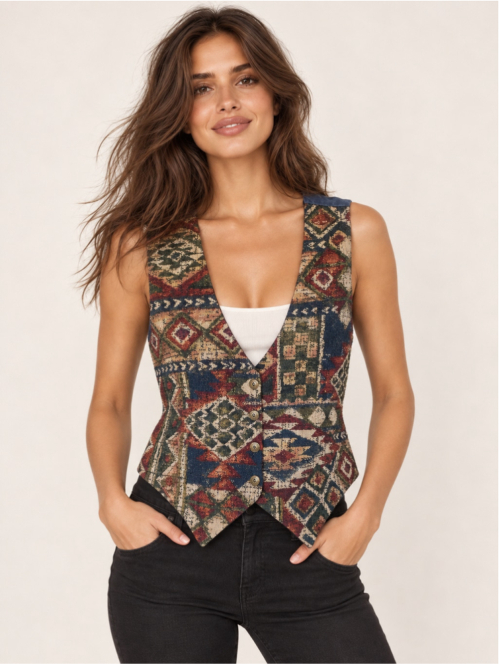 Vintage Turtle Creek Tapestry Vest M Southwestern Boho Western Made in USA 1990s